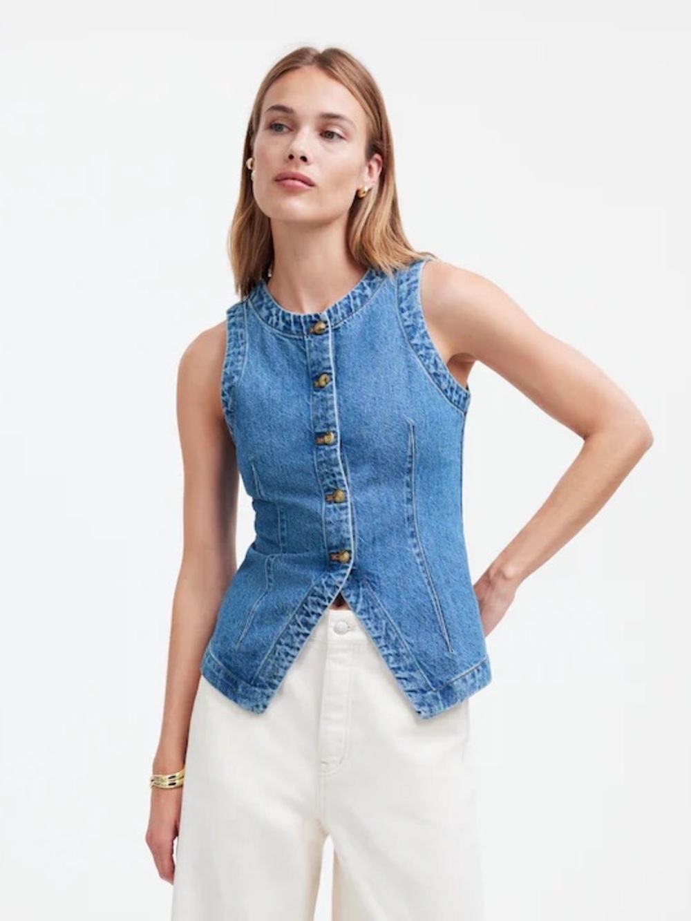 Madewell Denim Crewneck Vest in
Java Wash Blue Color 8 NWT